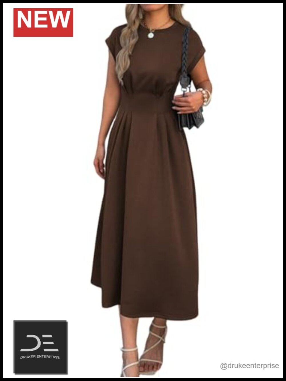Women Cap Sleeve Ruched High Waist Maxi Dress Casual Work